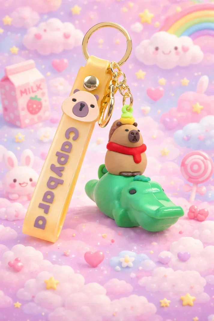 🐹🐊✨ Porte-clé Capybara sur son Crocodile 💚🌊