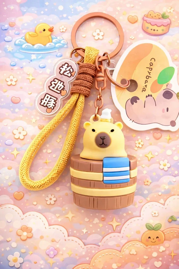 Porte-clé capybara dans son bain de bulles