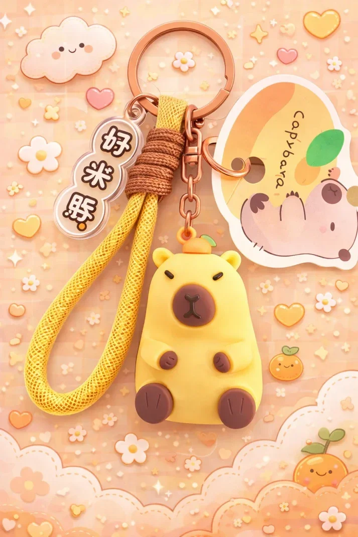 Porte-clé capybara fruit sur la tête