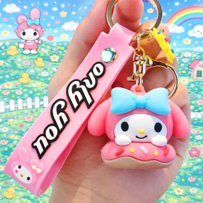 Porte-clé My Melody kawaii donut rose avec dragonne “Only You”