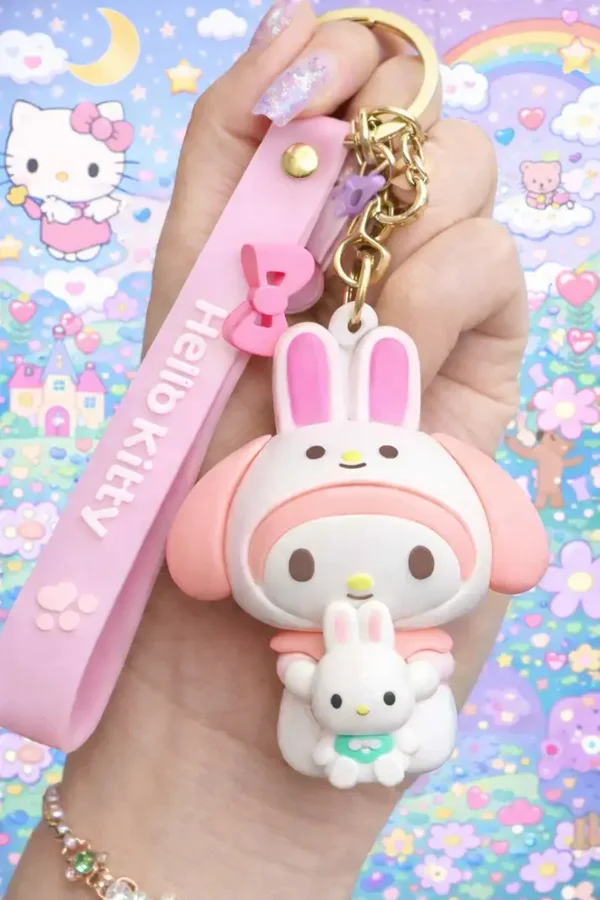 Porte-clé Cinnamon rose kawaii avec dragonne unie