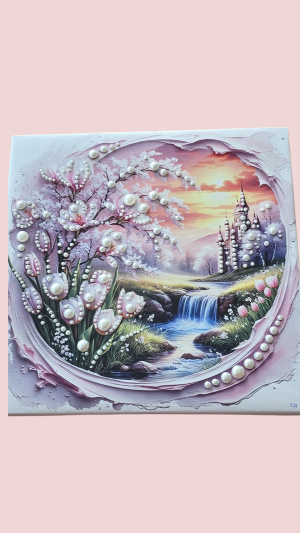Märchenschloss | Schmucksteinbild 25 × 25 cm