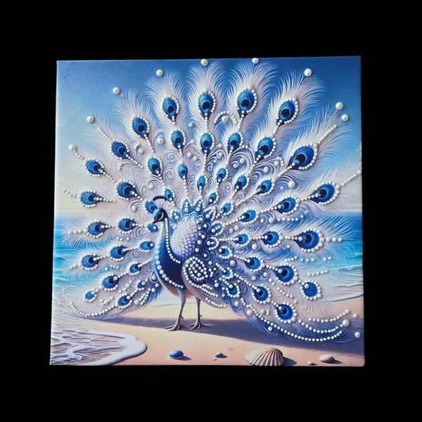 Pfauenzauber | Schmucksteinbild 25 × 25 cm