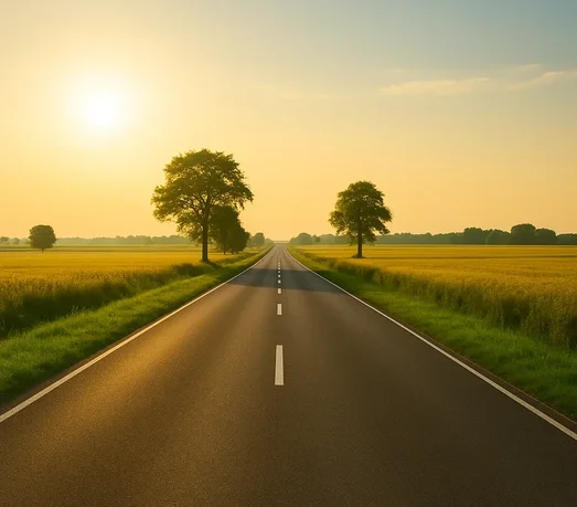 Zonnige weg in de natuur, symbool voor vrijheid en een rookvrije toekomst.