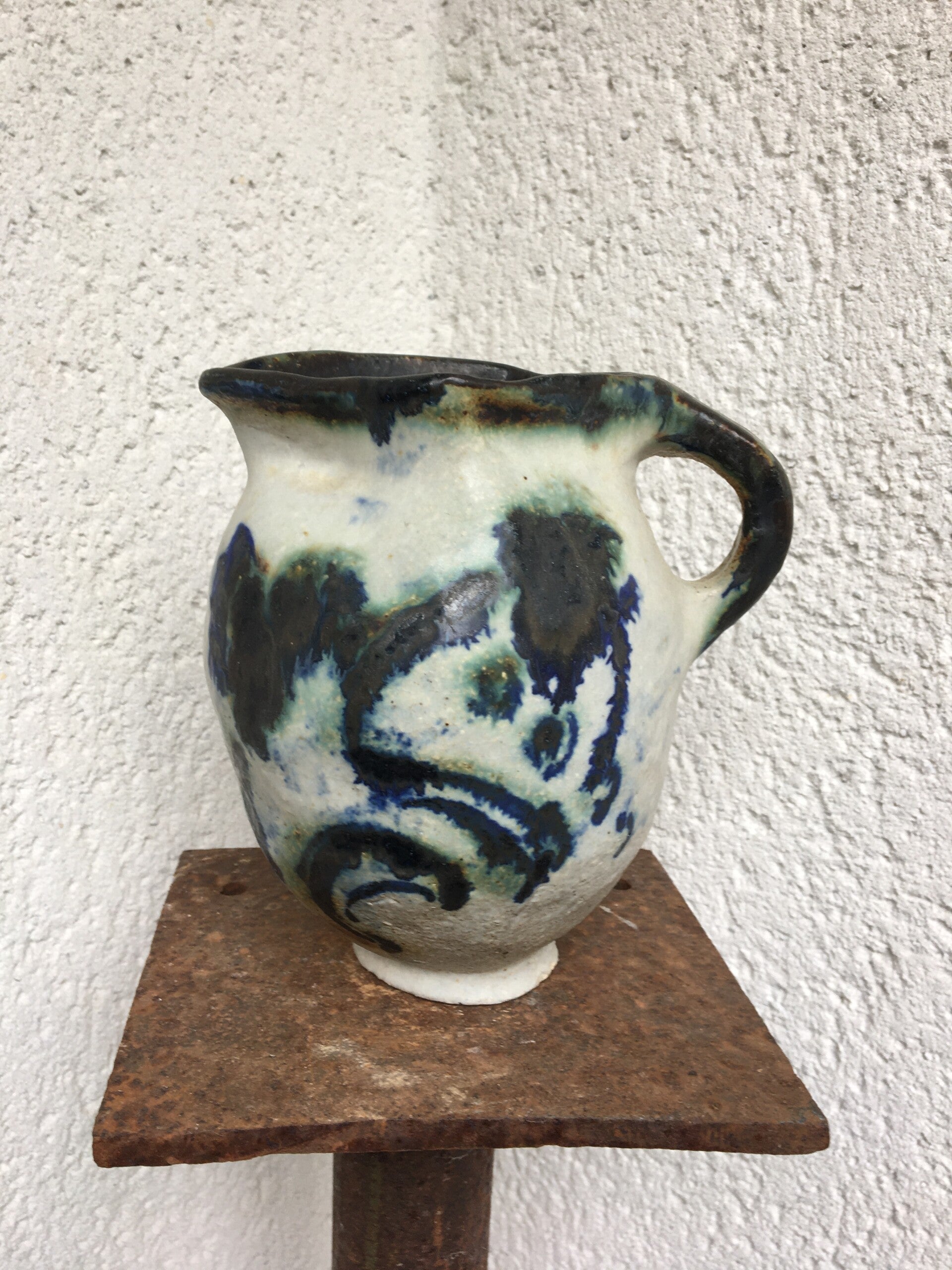 Cruche vintage bleu minéral 17 x 15 x 6 cm, pièce unique
