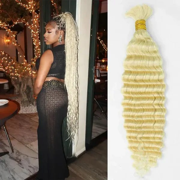 Deep Wave Human Bulk Braiding Hair 613 Blonde 3 Bundle Deal