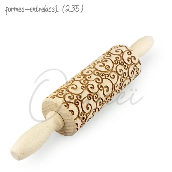 Rouleau en bois gravé à pâtisserie, poterie et céramique - motif formes / entrelacs1 (235)