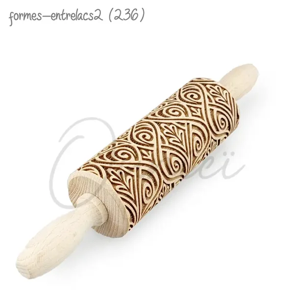 Rouleau en bois gravé à pâtisserie, poterie et céramique - motif formes / entrelacs2 (236)