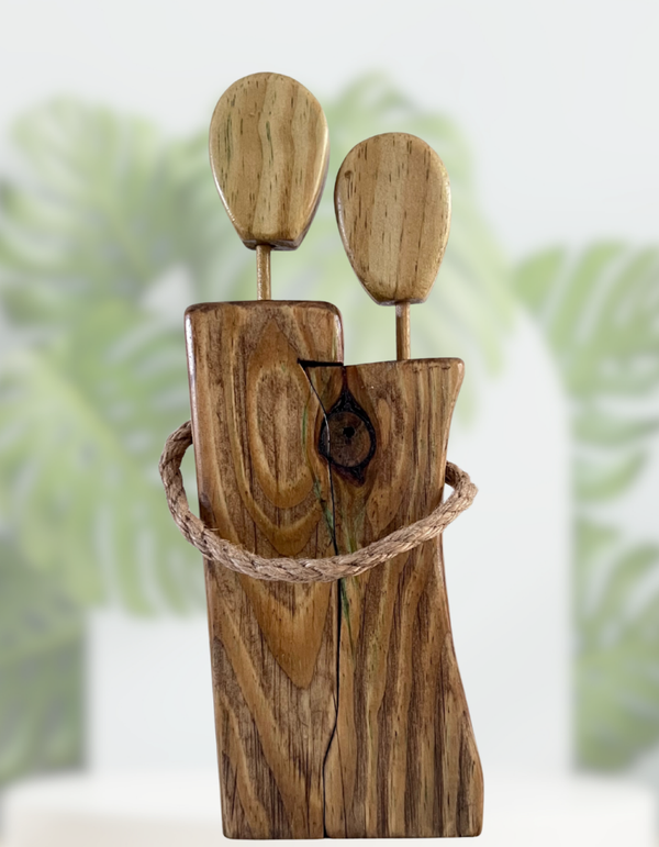 Couple in love unity hand made wood figurine