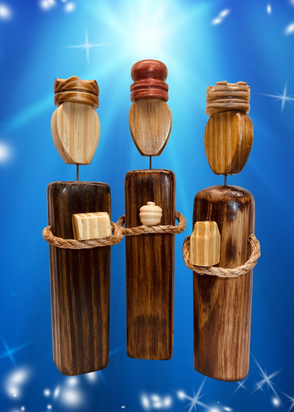 Three Kings Christmas Set hand made wood figurines