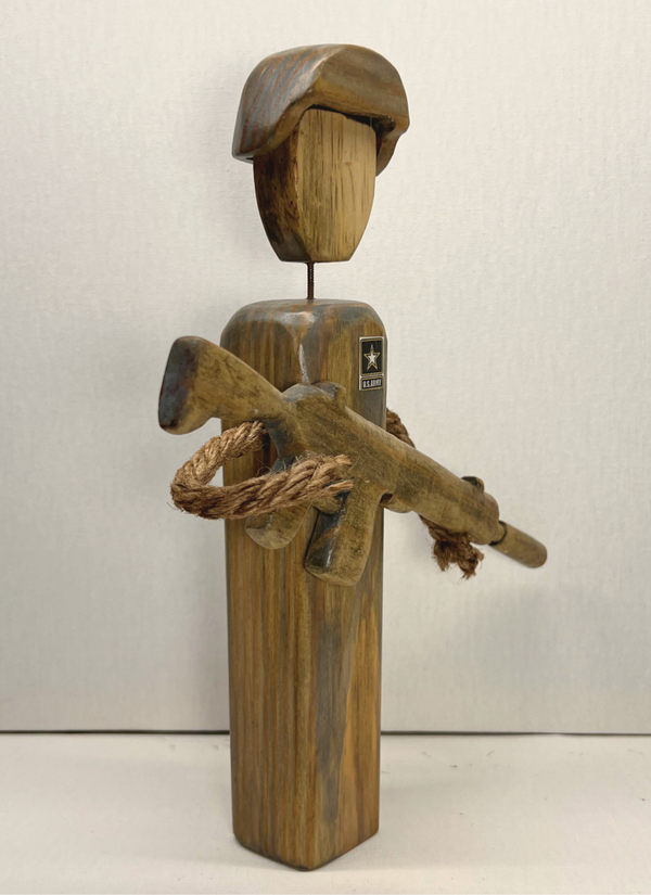 U.S Army soldier hand made faceless wood figurine