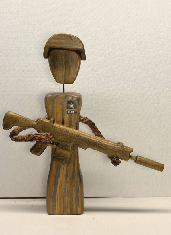 Army Soldier female hand carved wood figurine