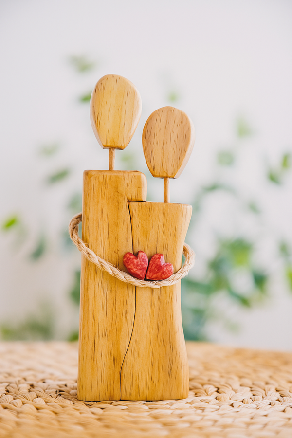 Sharing Hearts hand made wood figurine