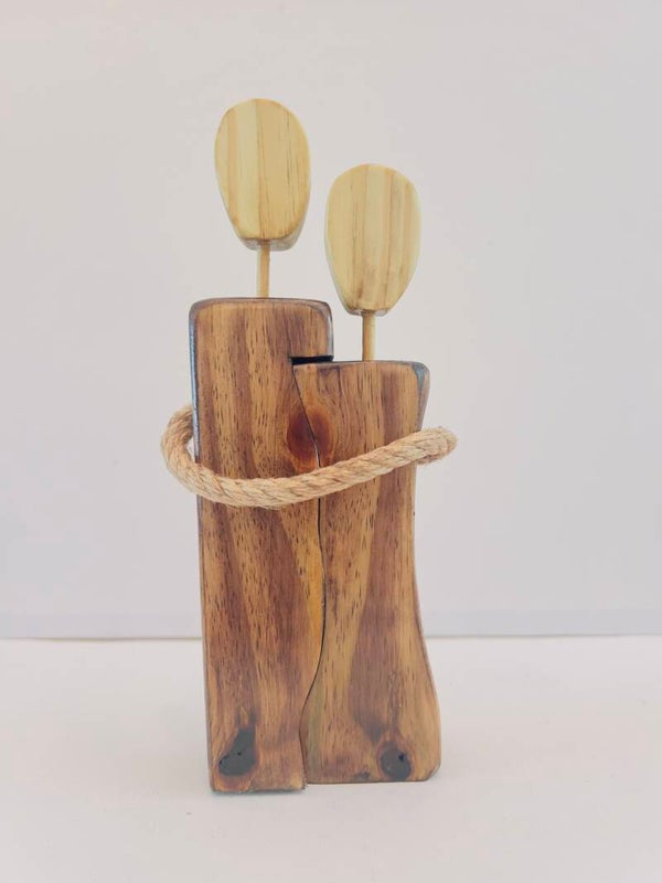 Couple in love hand made unity wood figurine