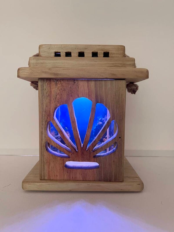 Wood Lantern with turtle and shell images