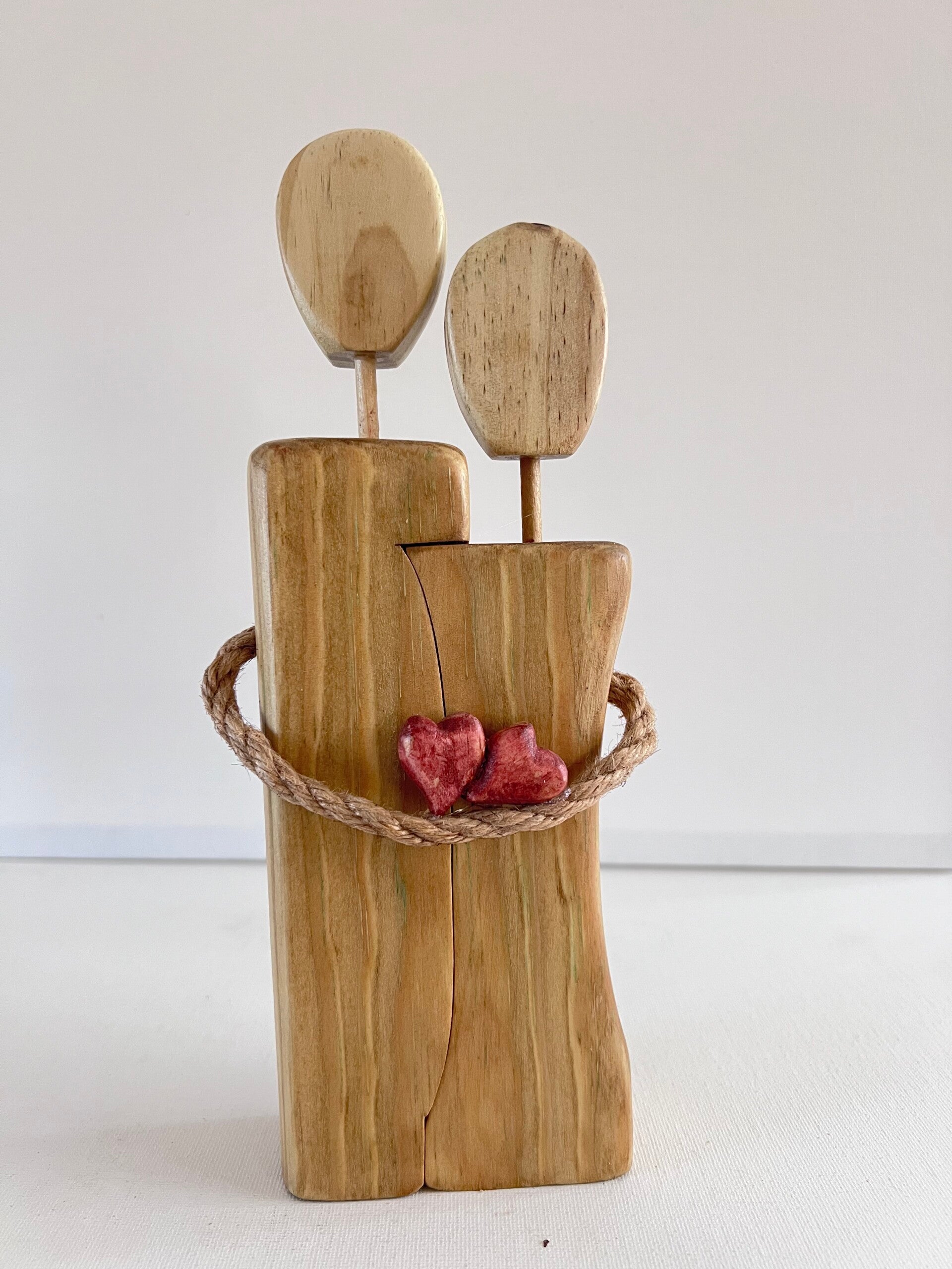 Sharing Hearts hand made wood figurine