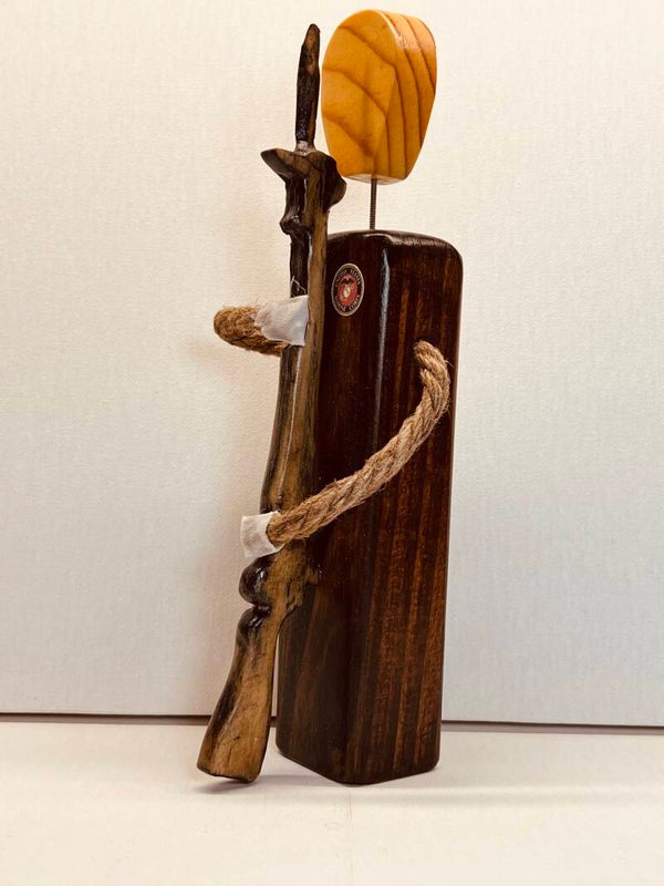 Marine soldier hand made wood figurine