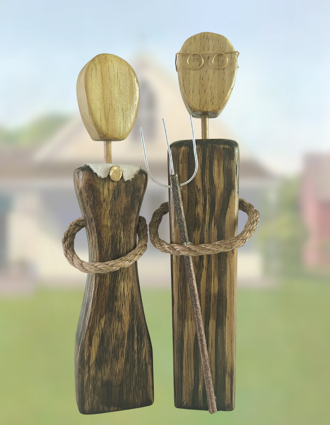 American Gothic Farmer Wood Figurine