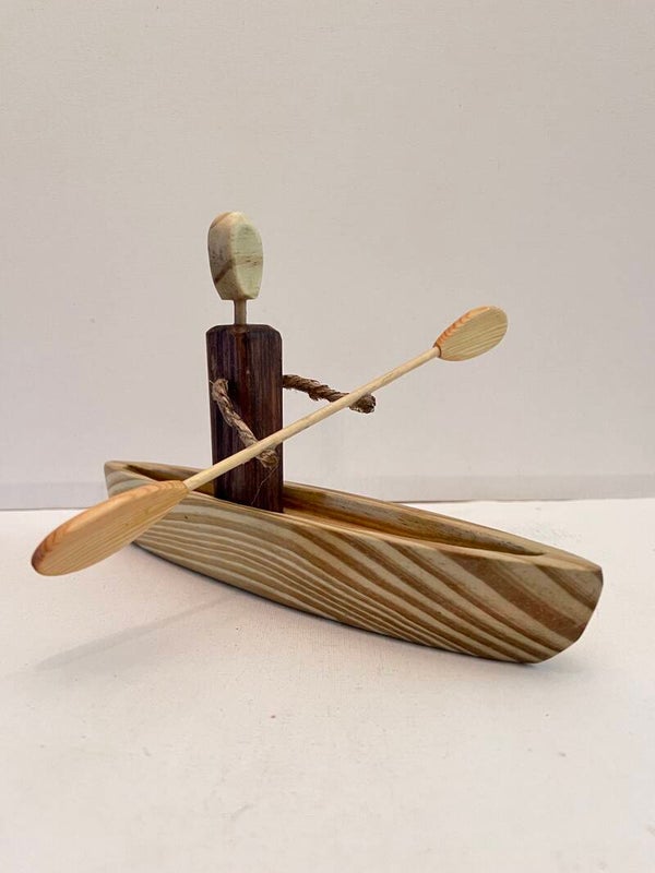 Kayak hand made wood figurine