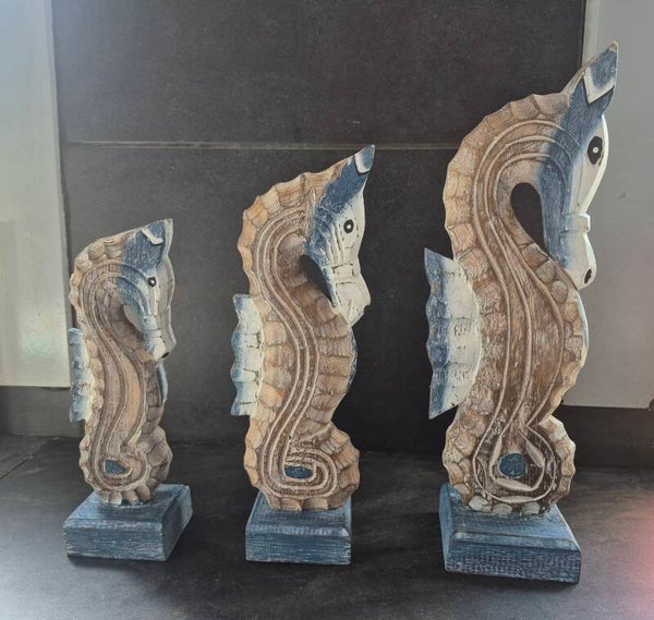 Set van 3 houten zeepaardjes