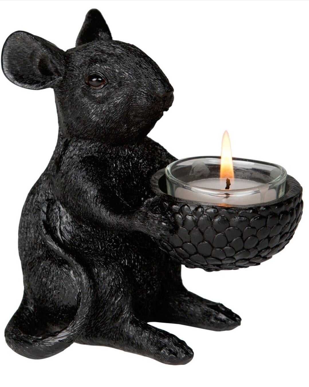 Theelichthouder Muis zwart 12,5 cm