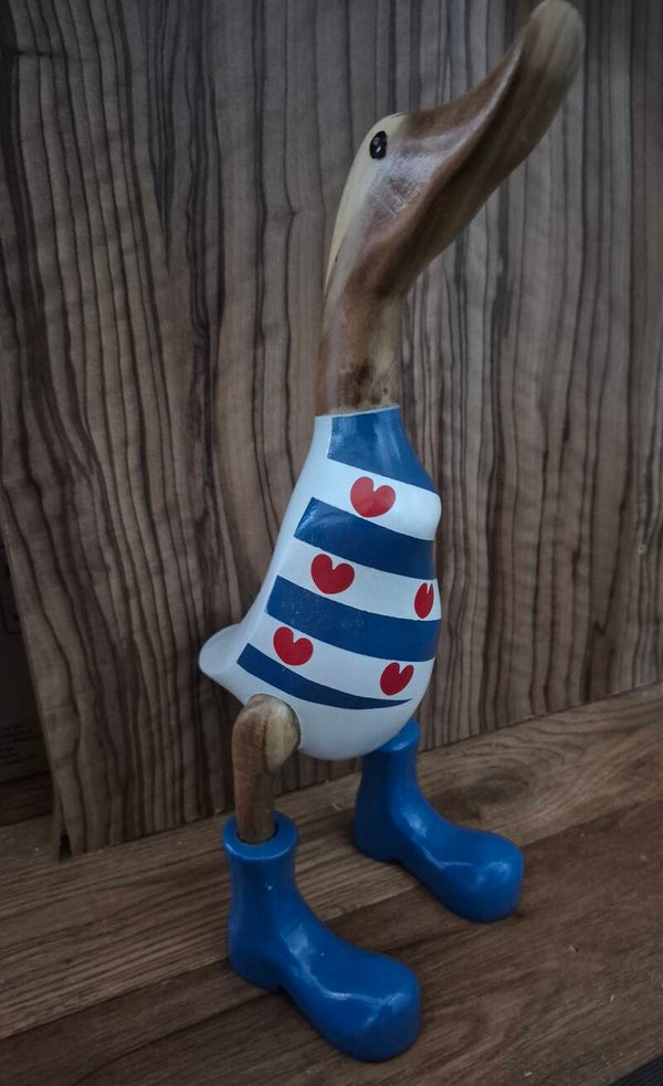 Teakhouten eend met friese print.