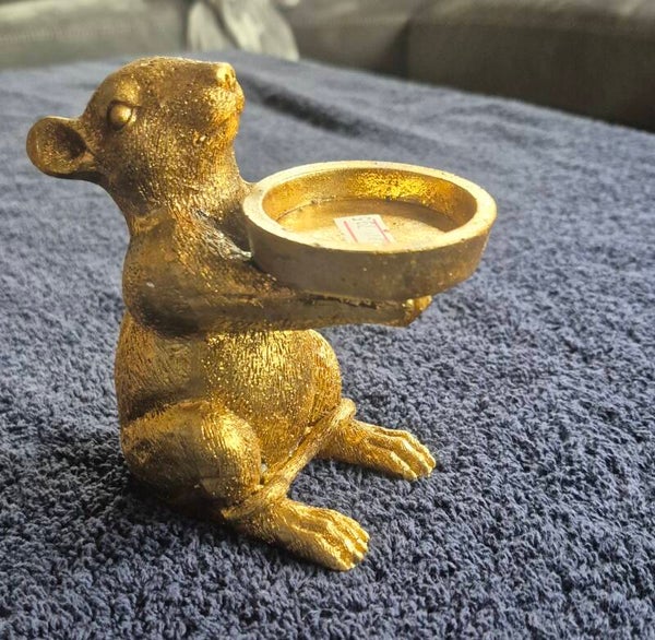 PTMD theelichthouder Miro muis goudkleurig 13,5 cm
