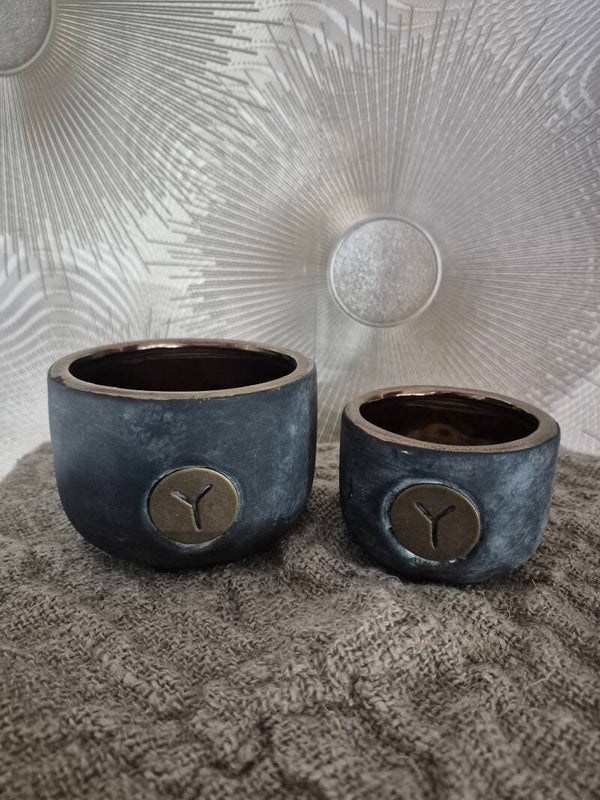 Brynxz – Theelichthouders keramiek Basic – Set van twee stuks waxinelichthouders – Grijs en goud