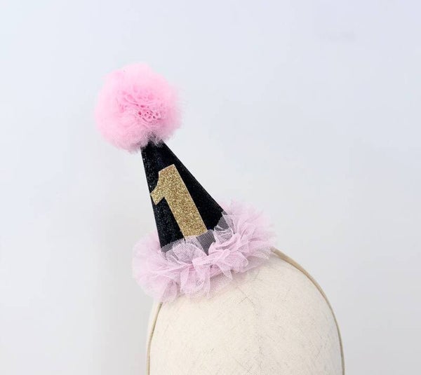 Pink & Black 1st birthday hat
