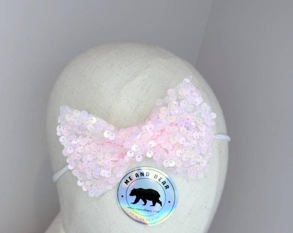 Pink sequin bow headband