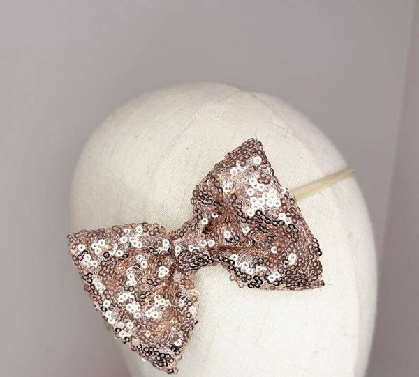 Sequin Bow Headband - Rosegold
