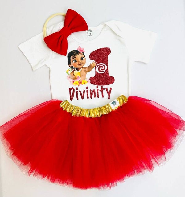 Moana birthday tutu outfit personalised - red