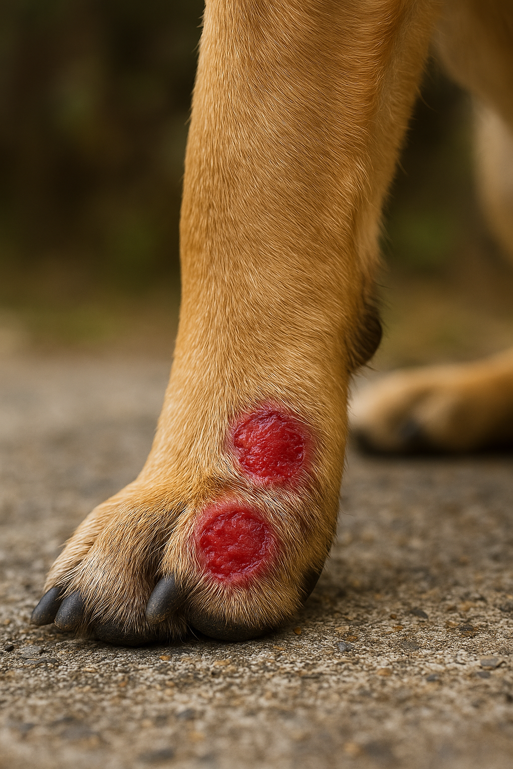Photo of Alabama Rot on a dog's leg, as a PetSitter, I look for these signs