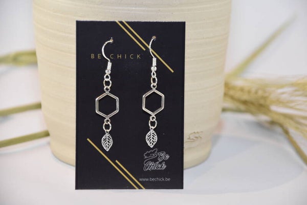 OORBELLEN ZILVER HEXAGON & BLAD - BJ#36