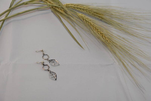 OORBELLEN ZILVER - HEXAGON - BLAD - BJ#28