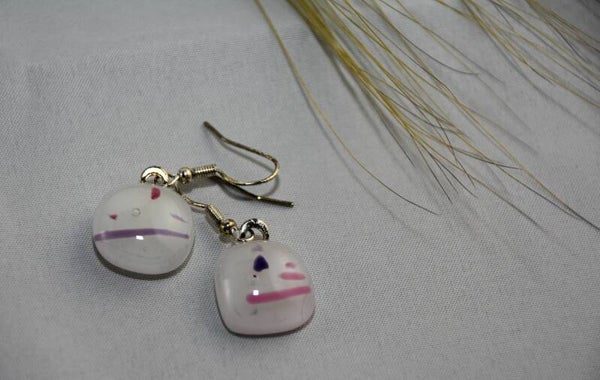 OORBELLEN WHITE & PINK - VIERKANT - BG#10