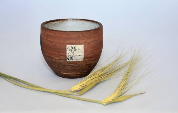 Prachtig Kommetje/bloempotje rood/wit/petrol met katjes