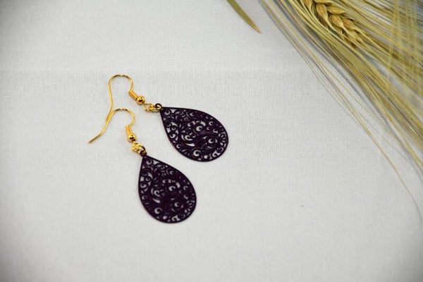 OORBELLEN GOLD  & PURPLE - DRUPPEL - BJ#31