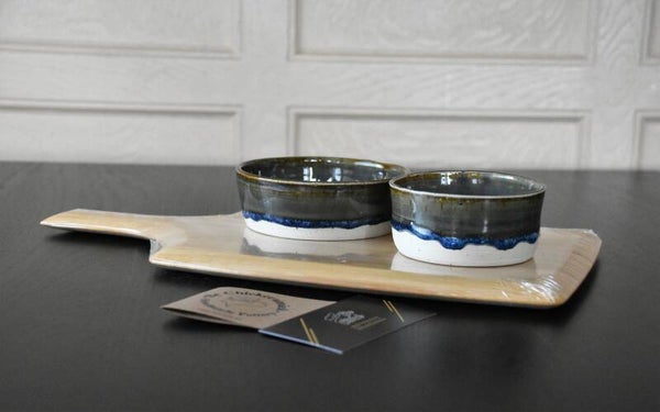 Tapasplank met keramische potjes Magic Blue