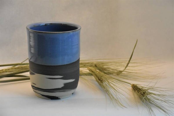 Prachtige Vaas/ bloempot met gemarmerde klei - Licht blauw