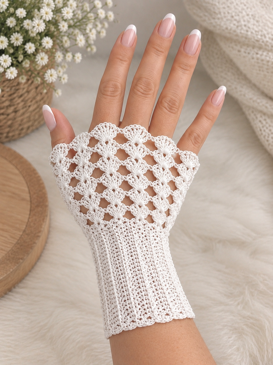 🤍Manchettes Blanches Modèle « Éclat dentelle »