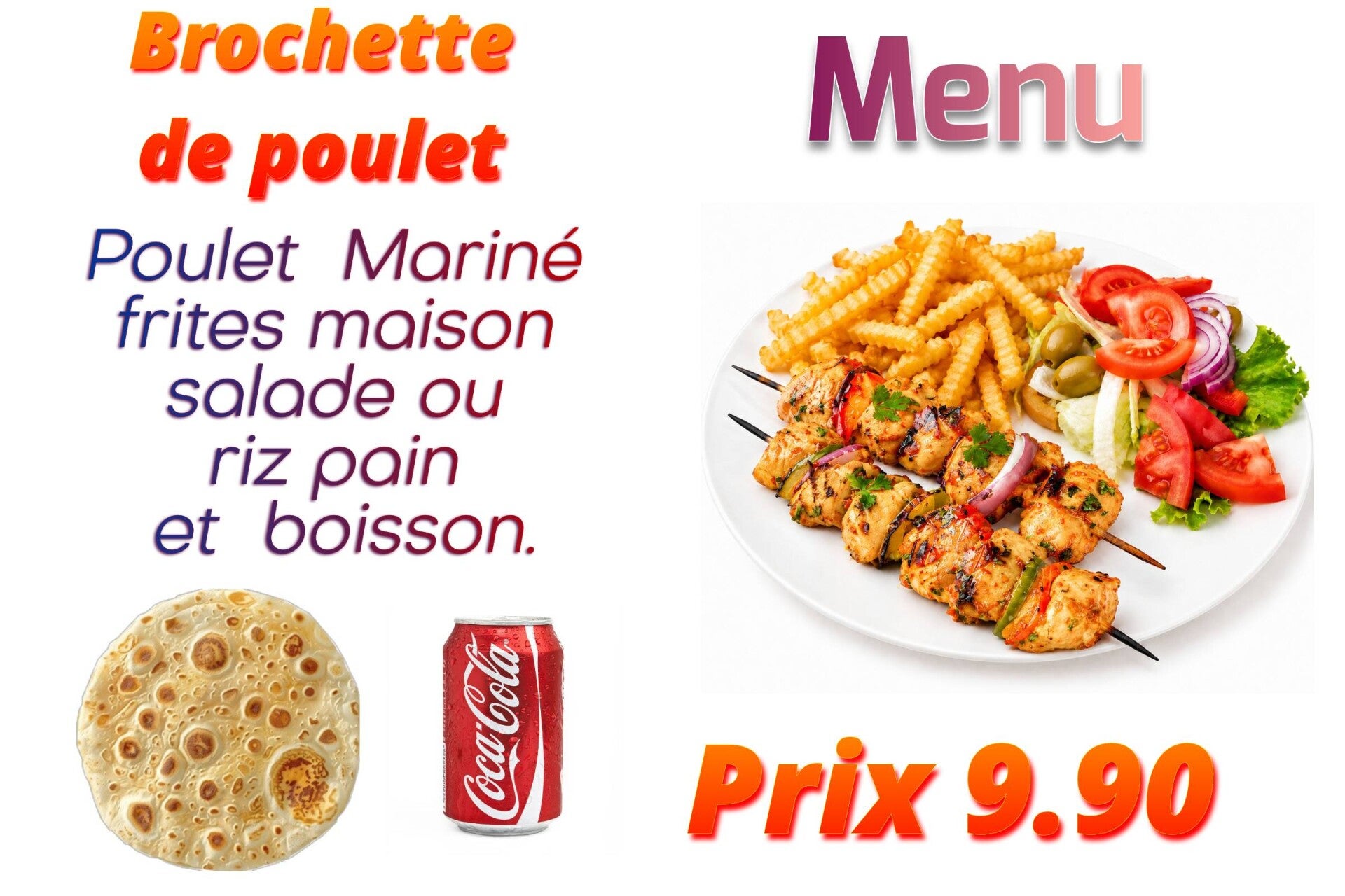 Menu brochette de poulet