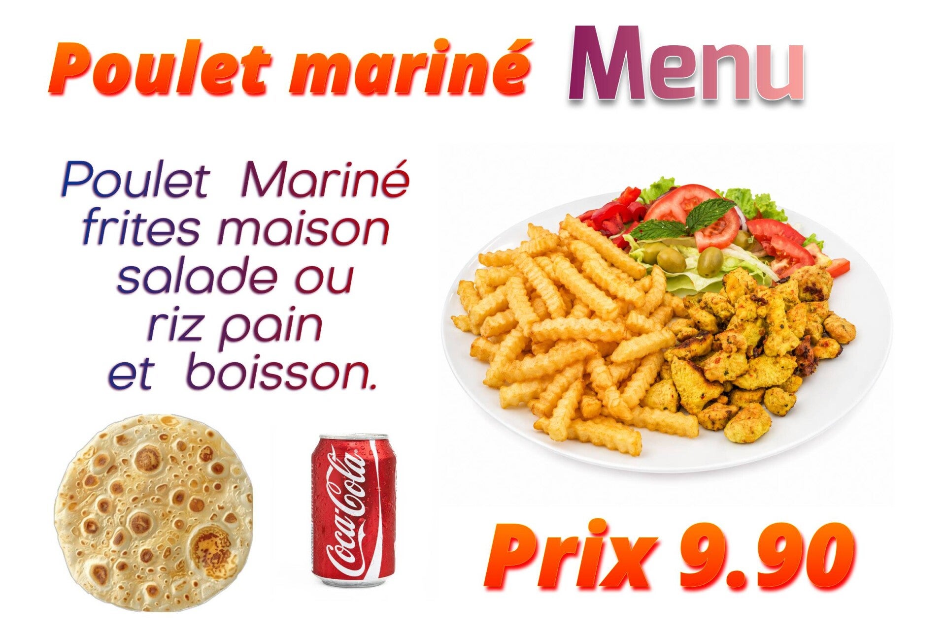 Menu poulet mariné
