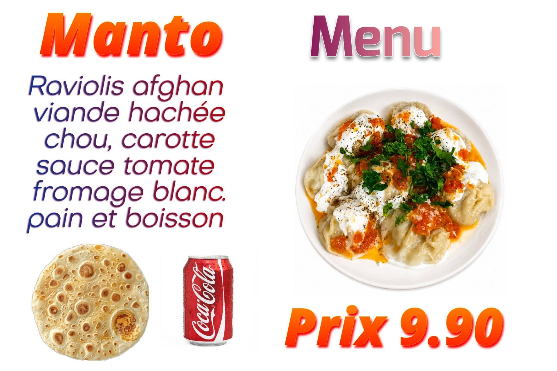 Menu Manto raviolis Afghane