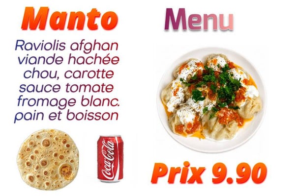 Menu Manto raviolis Afghane