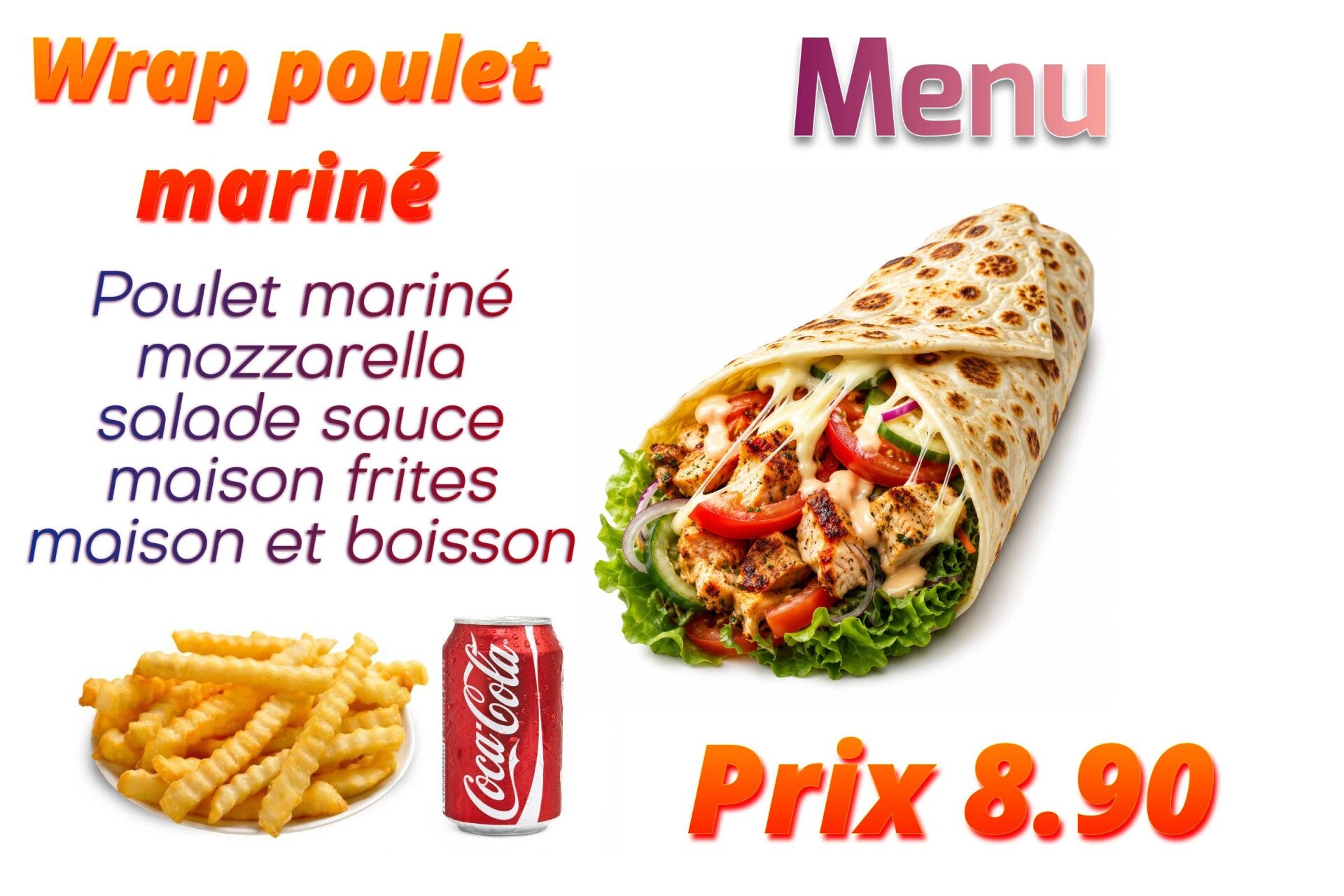 Menu wrap Poulet mariné