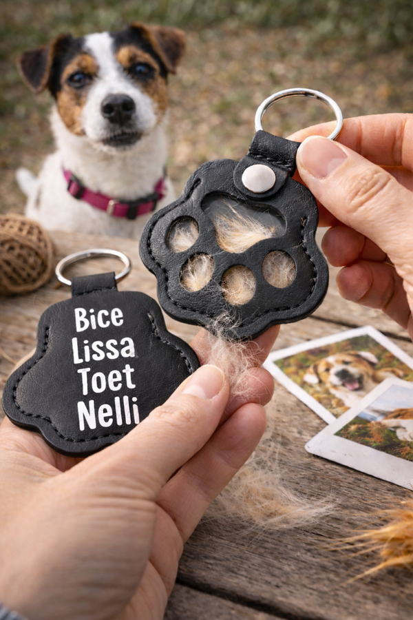 Poot sleutelhanger / met vakje voor vacht