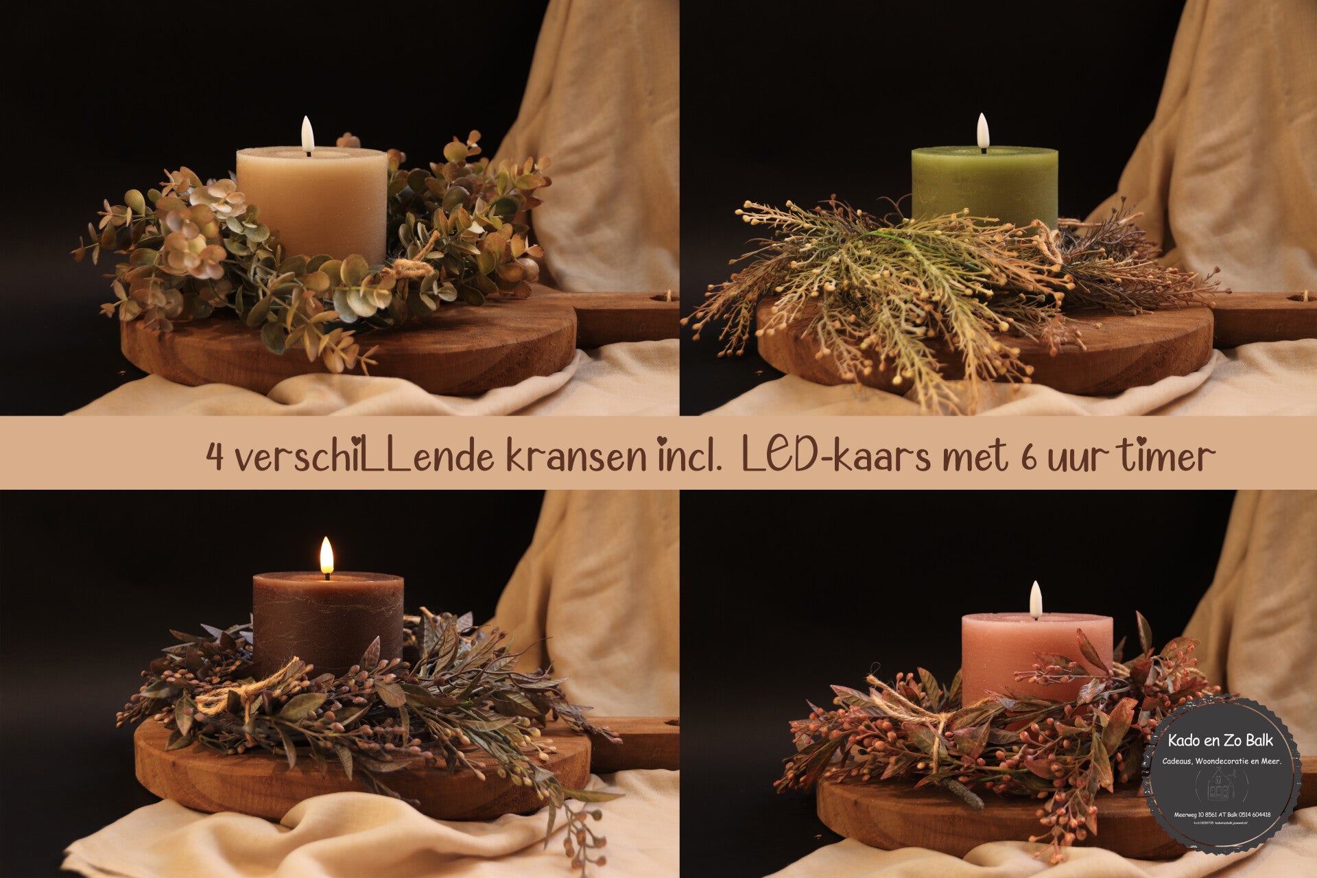 Krans met ledkaars Kado en Zo Balk