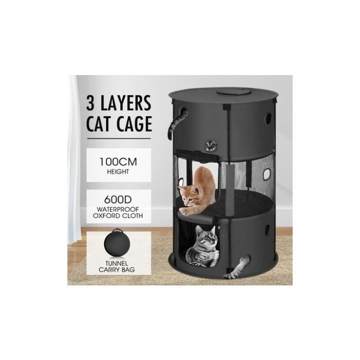 Kattenleeftunnel Nylon - 55 x 55 x 100 CM - Antraciet