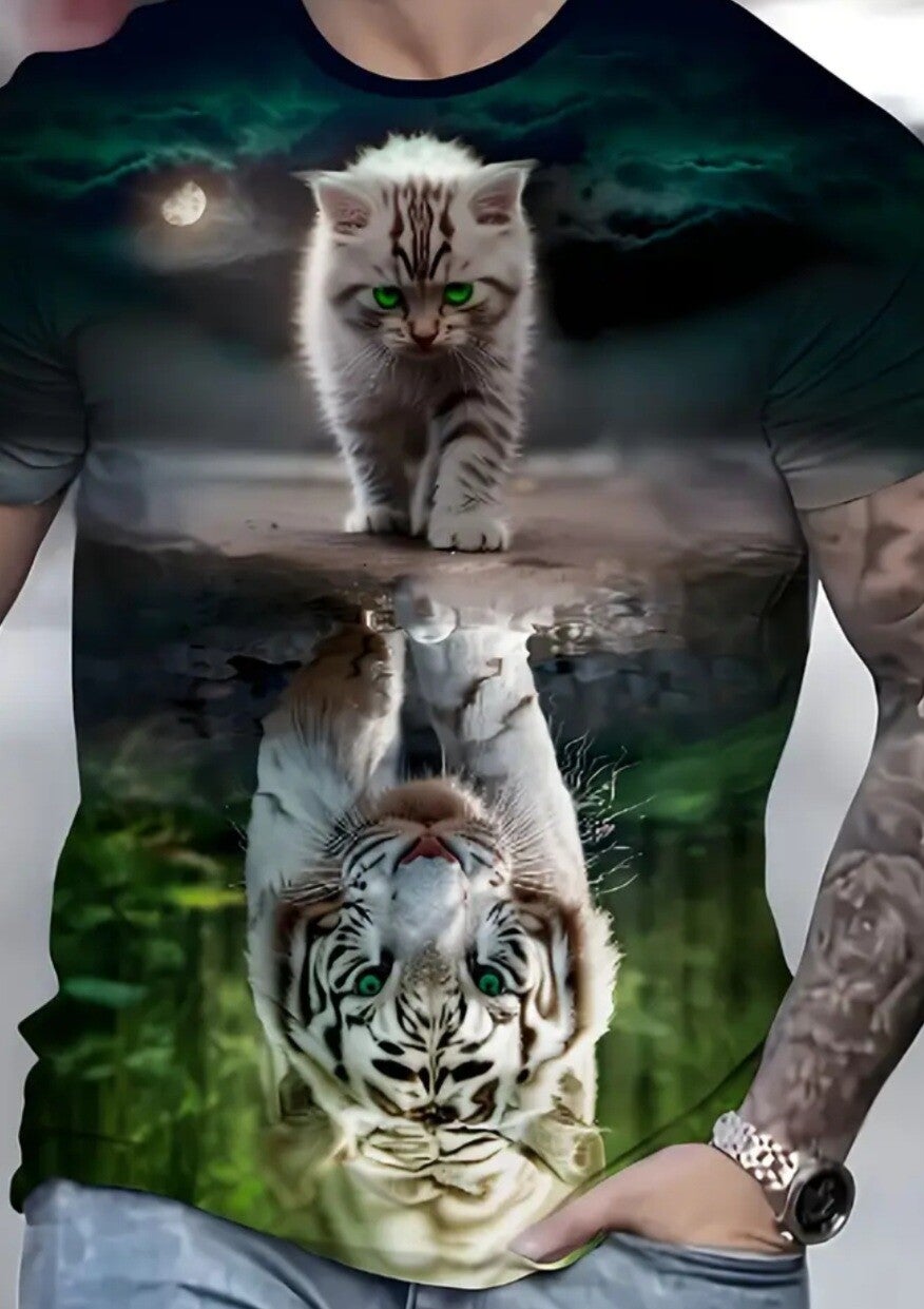 T-shirt met Korte Mouwen voor Heren - Witte Kat Witte Tijger